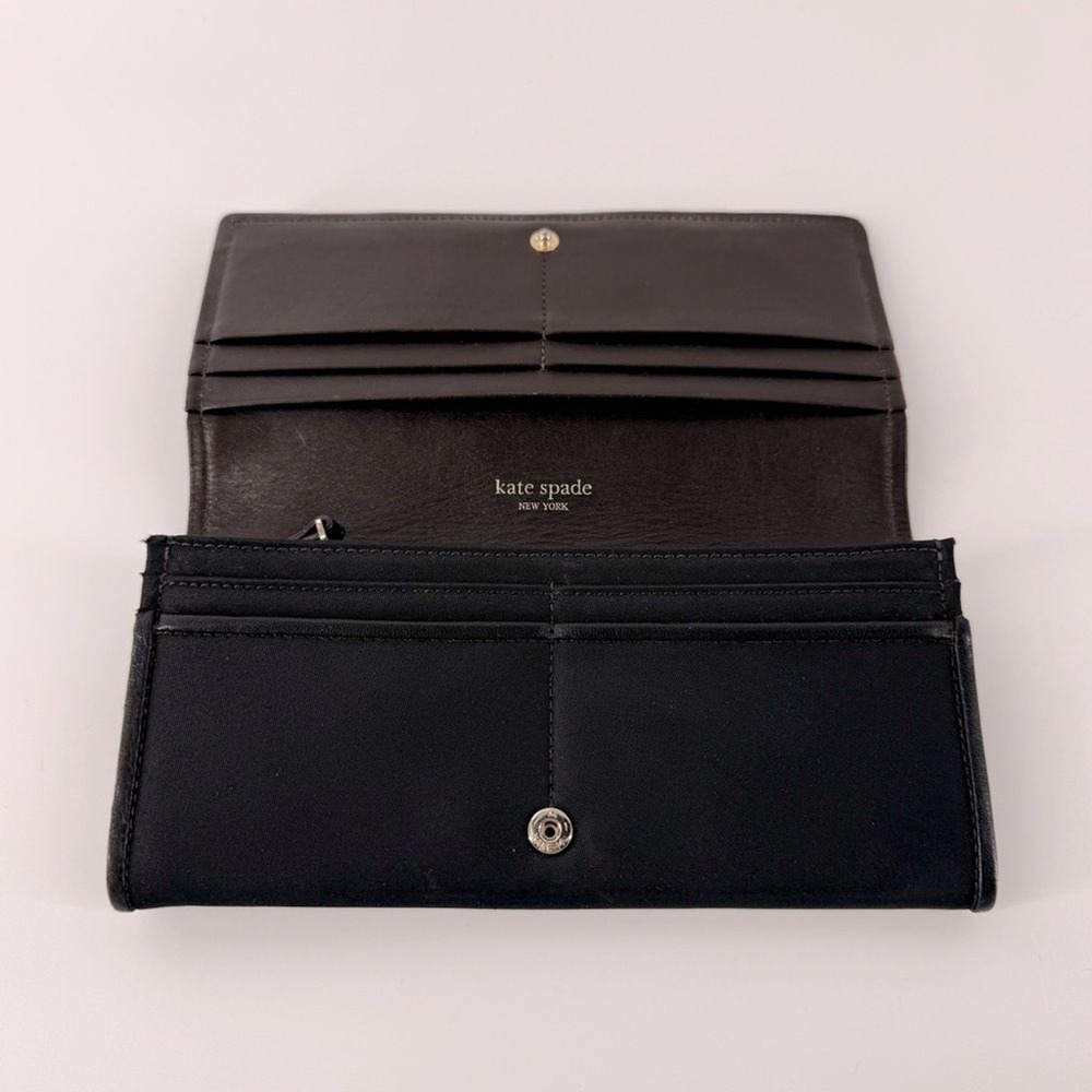 Kate Spade Black Nylon Continental Wallet Logo Plaque Slim Designer